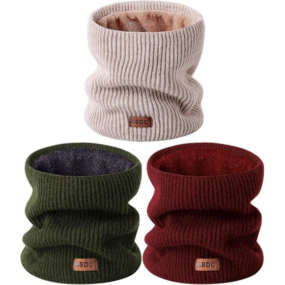 Men Warmer Olivebrgundyoatmeal 3-Pack Neck Thermal Fleece Cold Weather